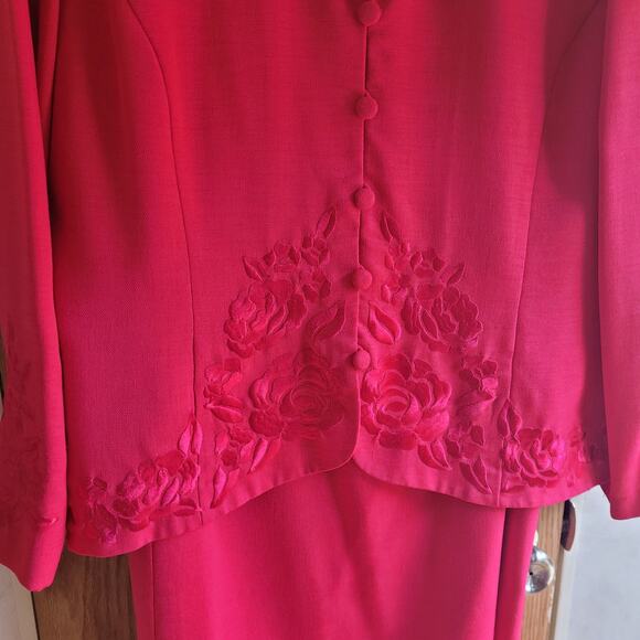 Vntg Plaza South Petite 2004 Red Soutache Skirt Suit Set 16P Quietlux Occasion - Picture 2 of 9